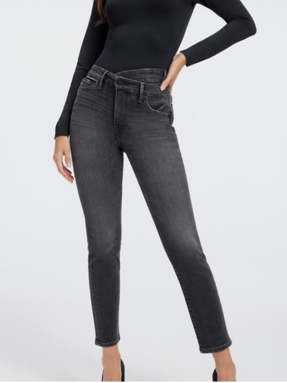 NWT Good American Crossover Waist Skinny Jeans Black VARIOUS SIZES